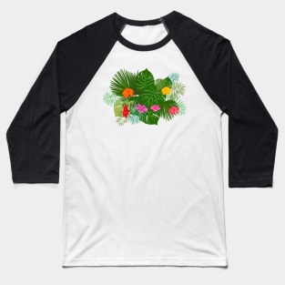 Beautiful summer time exotic circle frame with hand drawn colorful hibiscus Baseball T-Shirt